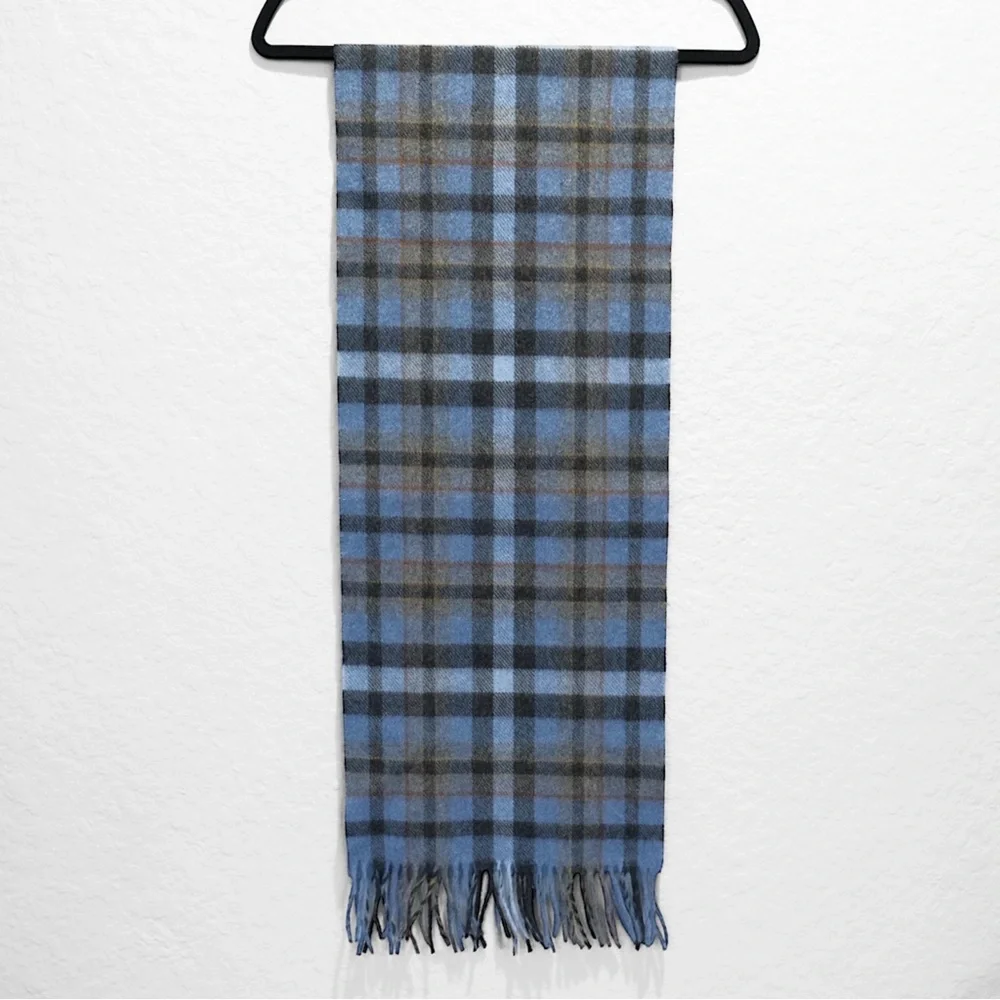 NWOT L.L. Bean 100% Lambswool Plaid Irish Scarf Made in Ireland Blue Multi